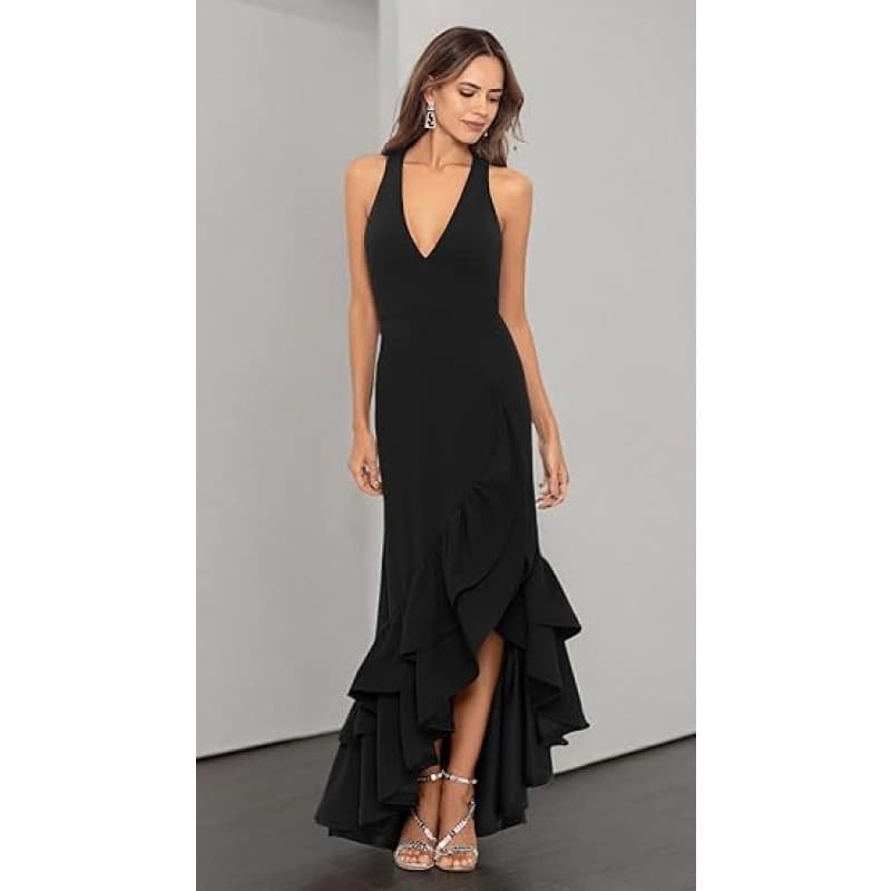 Black Ruffle Evening Dress